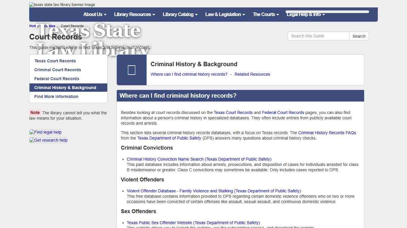 Criminal History & Background - Court Records - Guides at Texas State Law Library